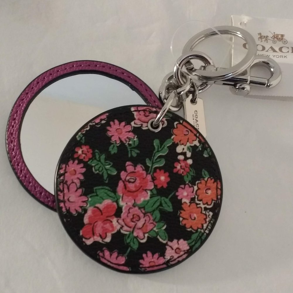 NWT COACH Floral Disc Mirror Bag Charm/Key Fob